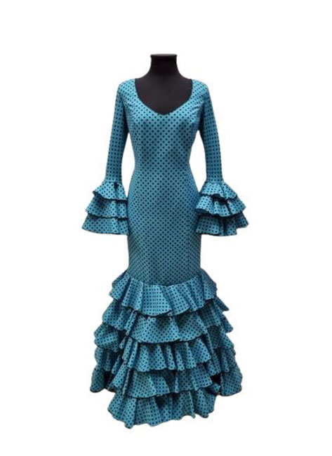 Size 48. Flamenco Dress. Mod. Becquer Turquesa Lunar Negro